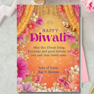 Glad Diwali Hälsning Rosa Gul Lila Blommig Inbjudningar