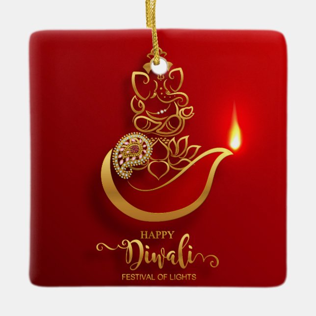 Glad Diwali Julgransprydnad Keramik (Framsida)