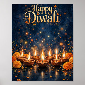 Glad Diwali Lysande Diyas Festivalaffisch Poster