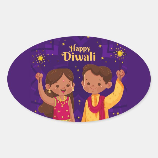 Glad Diwali   Ovalt Klistermärke (Framsida)