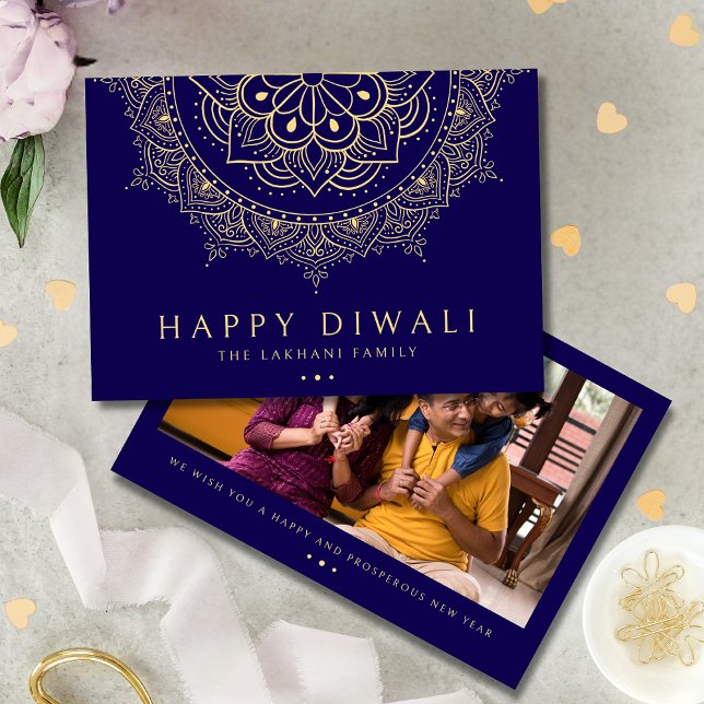 Glad Diwali Rangoli-mönster Mörkblå Julkort (Skapare uppladdad)