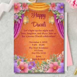 Glad Diwali Semester Kort Lampor Ljus Inbjudan