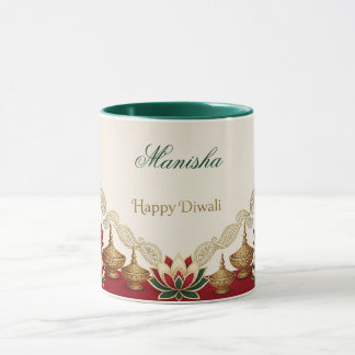 Glad Diwali Smaragd Mjuk Elfenbensvitt Antik Juvel Mugg