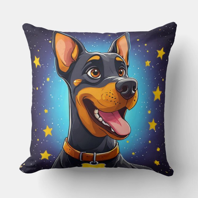 Glad Doberman-illustration Kudde (Framsida)