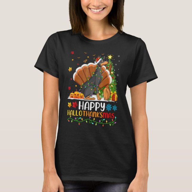 Glad Dobermannpinscher Hund Hellothanksmas T Shirt (Framsida)