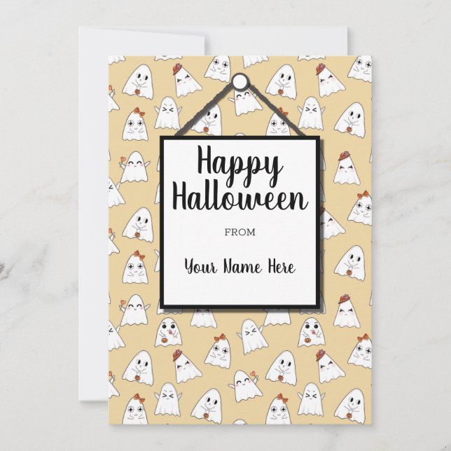 Glad Doodle Halloween-spöken Mönster Högtidskort Julkort (Framsida)