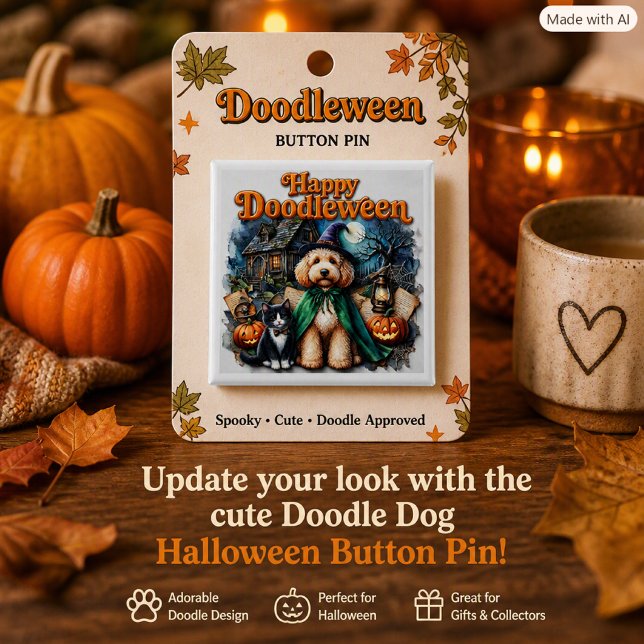Glad Doodleween  Doodle Mors Roliga Halloween Hund Knapp (Skapare uppladdad)