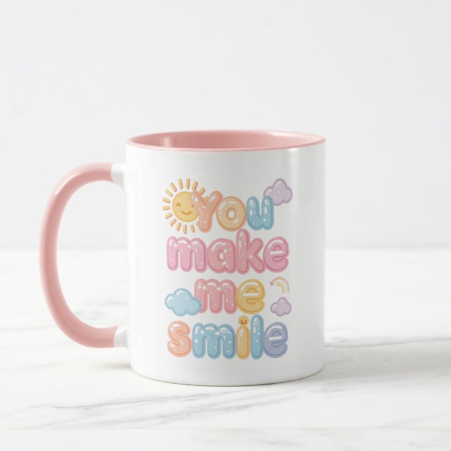 Glad "Du Får Mig Att Le" Bubbelteckensnitt Mugg (Vänster)