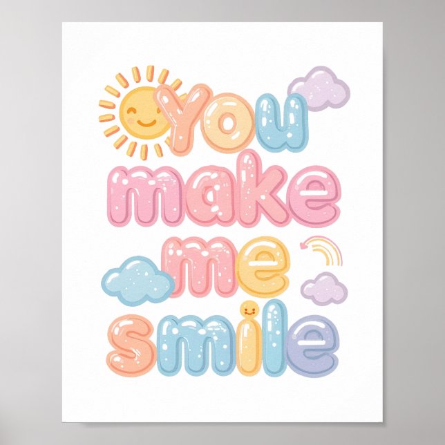 Glad "Du Får Mig Att Le" Bubbelteckensnitt Poster (Framsidan)