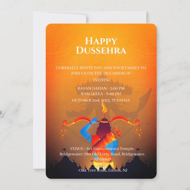 Glad Dussehra-festfirande inbjudan (Framsida)