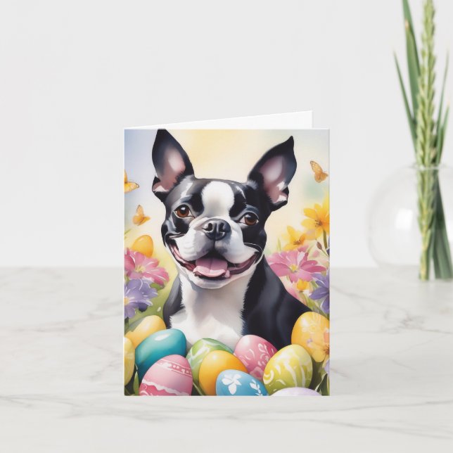 Glad Easter Boston Terrier Helgkort (Framsida)