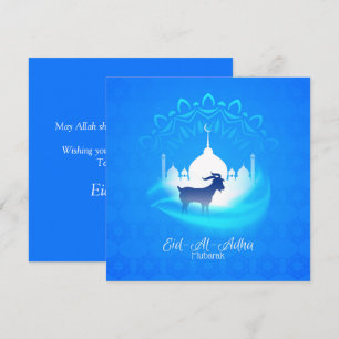 Glad Eid Al Adha Mubarak Vit Blå Get Islamisk Julkort