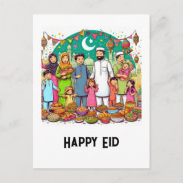 Glad Eid Familj Rolig Firande Design Vykort