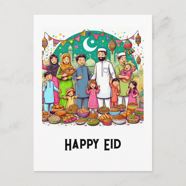 Glad Eid Familj Rolig Firande Design Vykort (Framsida)