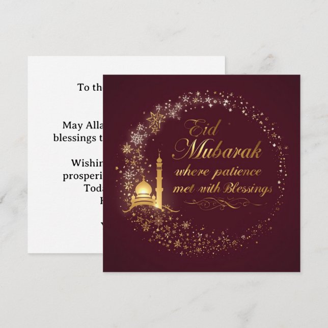 Glad Eid Mubarak hälsning modern kort  (Fram/baksida)