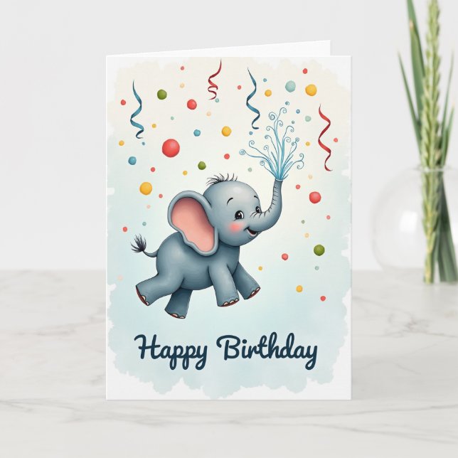 Glad Elefant Födelsedagskort Kort (Framsida)