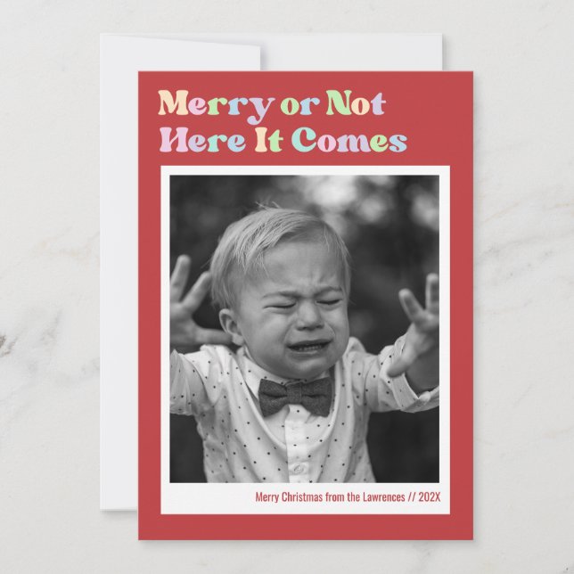 Glad eller inte röd jul fotot  julkort (Framsida)