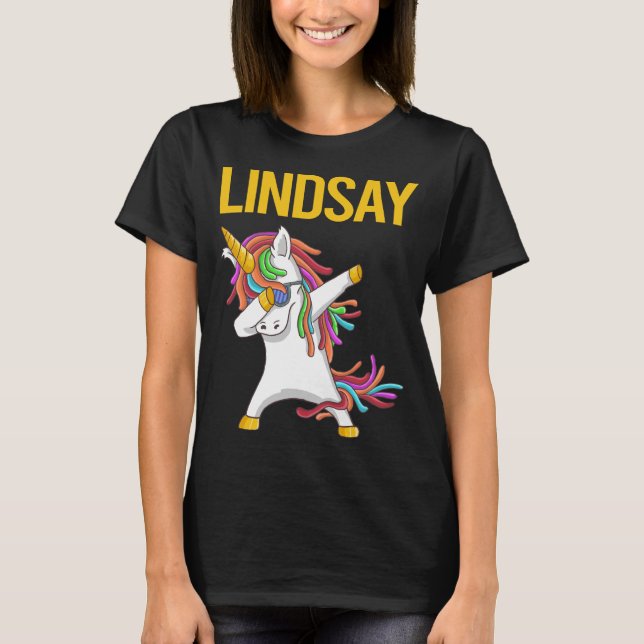 Glad Enhörning - Lindsay Namn T Shirt (Framsida)