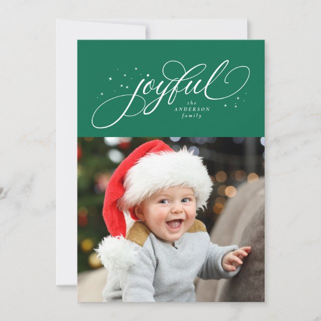 Glad ett foto gröna stjärnor jul julkort (Framsida)