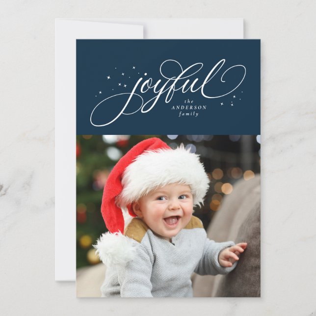 Glad ett foto marinblå jul julkort (Framsida)