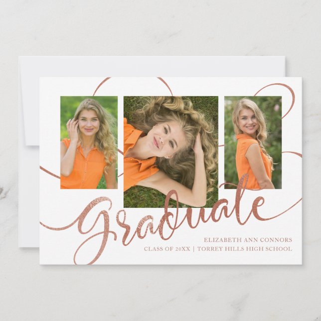 Glad examen Falsk roséguld Multi fotokort Meddelande (Framsida)