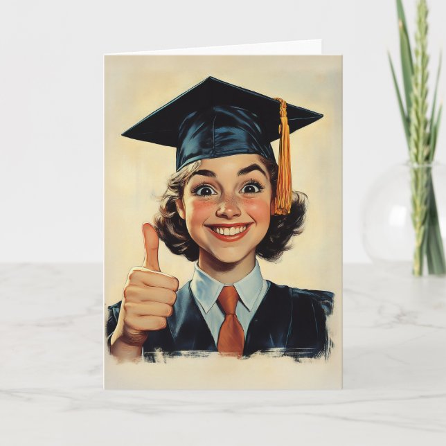 Glad examenstudent ger tummen upp  inbjudan (Framsida)