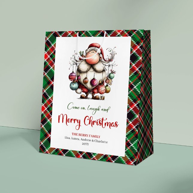 Glad Excentrisk Tomte Vattenfärg Jul Presenningpås (Cheerful Quirky Santa Watercolor Holiday Gift Bag)