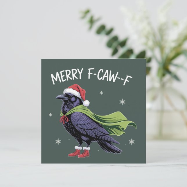 Glad F-Caw-F Korp Rolig Jul Kråka Sarksatisk Julkort (Stående Fram)