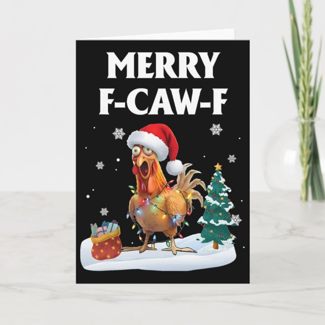 Glad F-caw-f Rolig Kyckling Tomte Tupp Jul Kort (Framsida)