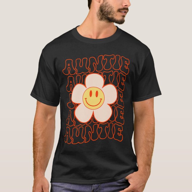 Glad Face faster Auntie Groovy Daisy Flower Smile  T Shirt (Framsida)