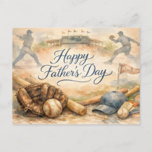 Glad fadersdag Baseball Fan Vattenfärg Helg Vykort