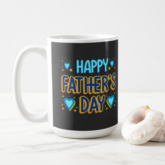 Glad fadersdag Blå & Guld Hjärtformad Nyckelring Kaffemugg (Med munk)