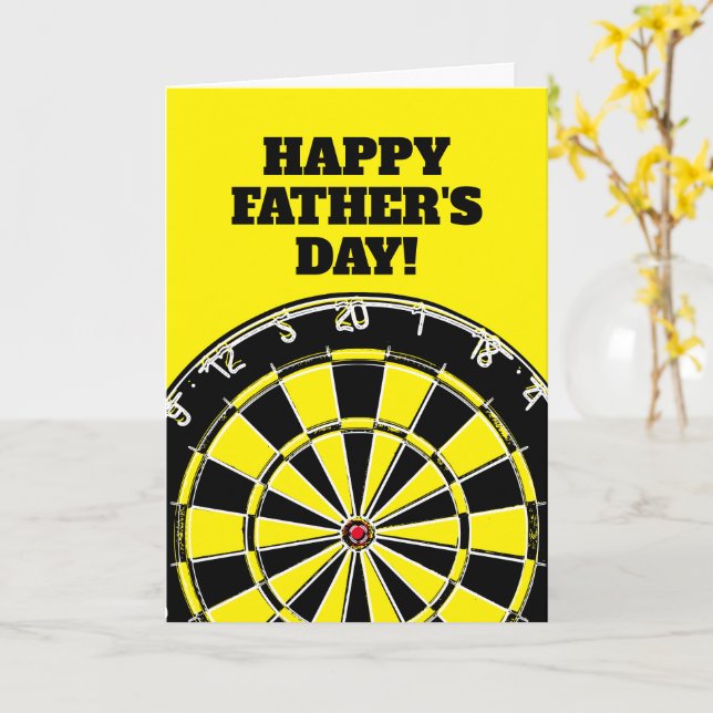 Glad fadersdag dartboard design hälsning kort (Gul blomma)