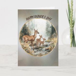 Glad fadersdag Doe och tvillingfawns i en å Kort