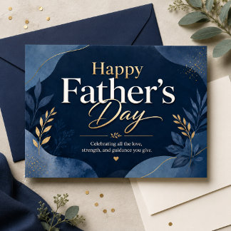 Glad fadersdag Navy Guld Botanisk blad Pappa Konst Vykort