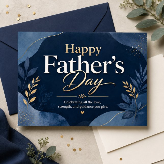 Glad fadersdag Navy Guld Botanisk blad Pappa Konst Vykort (Skapare uppladdad)