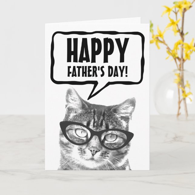 Glad fadersdag rolig katt anpassad gratulationskor kort (Gul blomma)