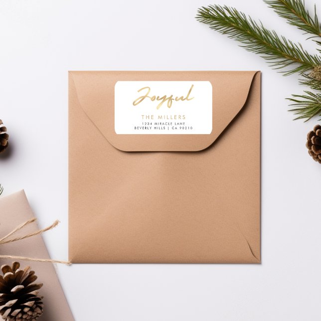 Glad Falsk Guld Elegant Returadressetikett Adressetikett (Joyful Faux Gold Elegant Return Address Label)