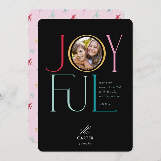 GLAD FAMILJEBILD modern elegant ikon färgrik 2 Julkort (Fram/baksida)