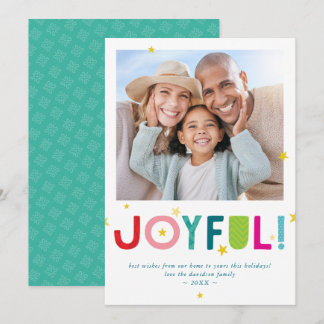 GLAD FAMILJEBILD rolig fet färgrik typografi Julkort