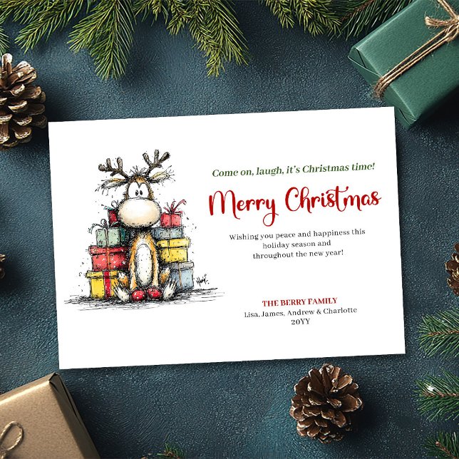 Glad Fantasifull Julbock Julhälsningskort Julkort (Joyful Whimsical Reindeer Holiday Greeting Card)