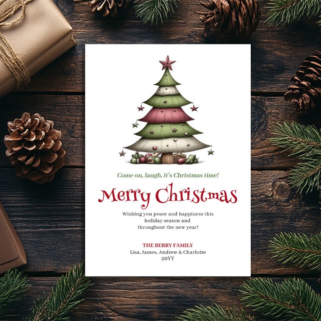 Glad Fantasifull Julgran Höjdags Hälsning Julkort (Merry Whimsical Christmas Tree Holiday Greeting)