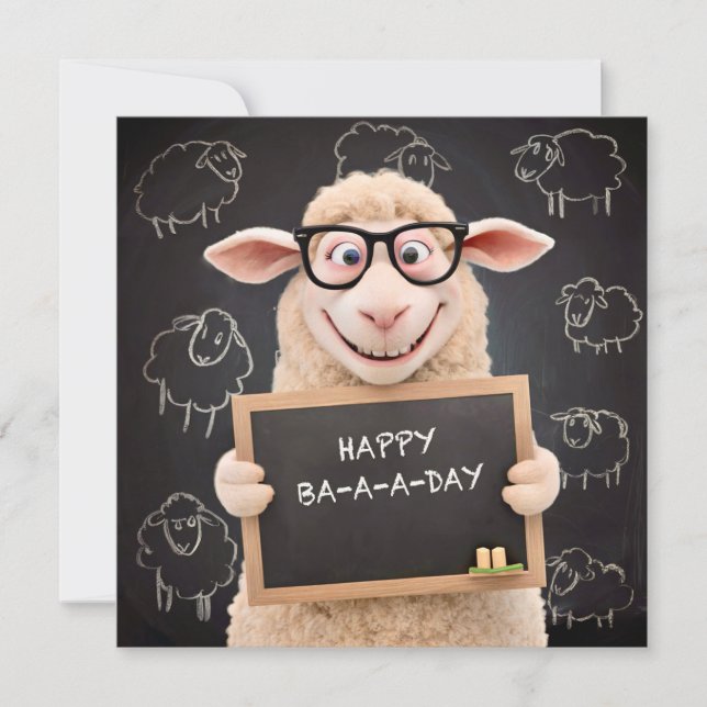 Glad Fårfödelsedag Rolig Får Platt Greetingkort Kort (Framsida)