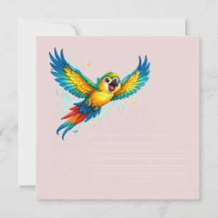 Glad Färgglad Papegoja i Flykt Kawaii Fågeldesign Inbjudningar