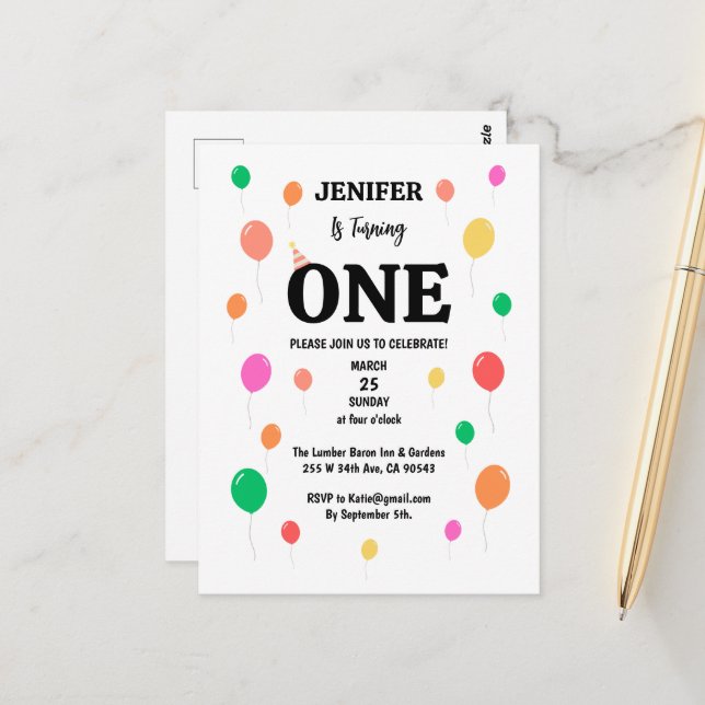 glad färgrik ballong födelsedag vykort (Fram/Back In Situ)