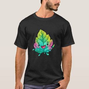Glad Färgrik Kawaii Regnbåge Blad Tecknad T Shirt