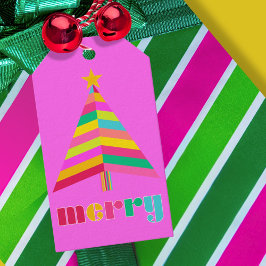 glad Färgrik Randig Julgran ljusgrön Presentetikett