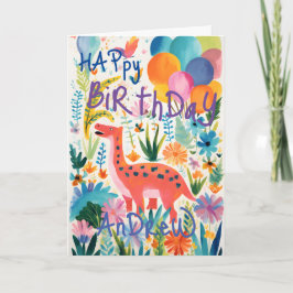 Glad Färgrik Tecknad Dinosaurie Faltkort Kort