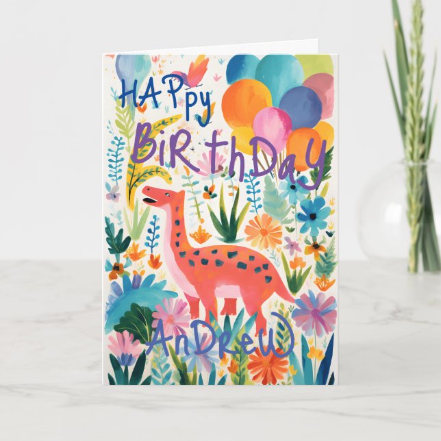 Glad Färgrik Tecknad Dinosaurie Faltkort Kort (Framsida)