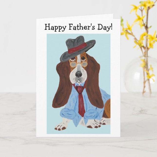 Glad fars dag Basset Hound i skjorta och slips Kort (Gul blomma)